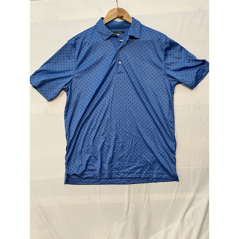 Greg Norman Polo Shirt Mens Medium Blue Geometric Play Dry Golf Performance